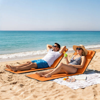Folding Beach Chairs Set of 2 with Adjustable Backrest and Carry Bag, Orange Outsunny