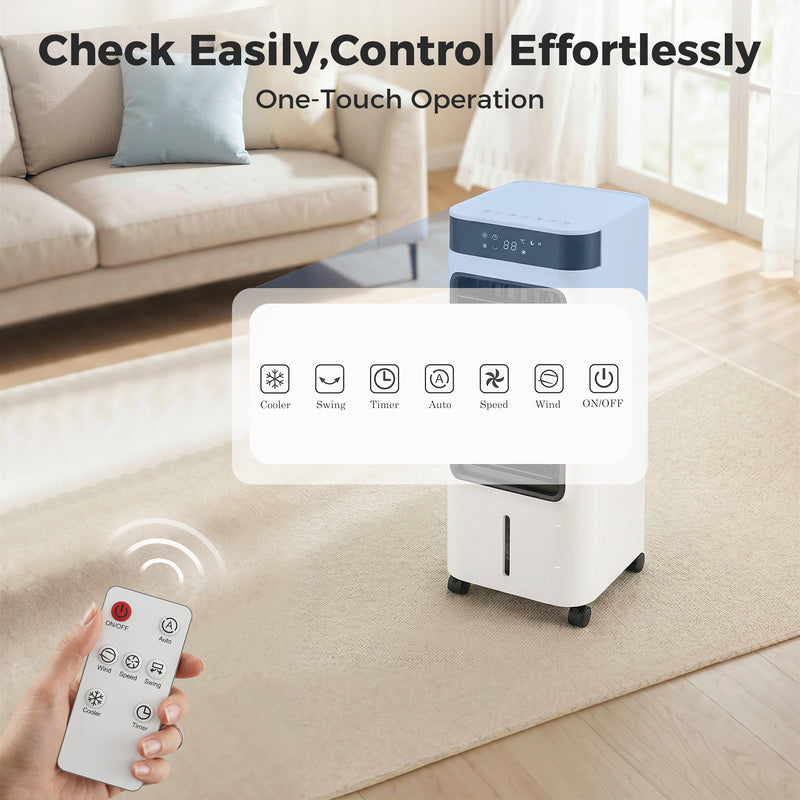 Portable Air Cooler with Fan and Humidifier for Quiet Room Cooling | Remote Control  | White Homcom