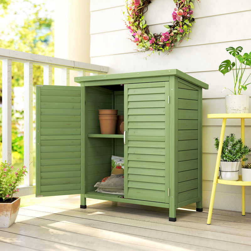 Wooden Garden Storage Shed With Double Doors Ideal For Tools And Equipment Green Outsunny