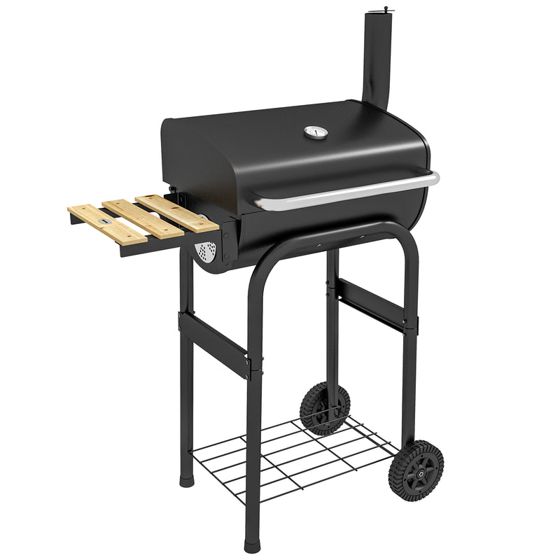 Charcoal BBQ Grill with Thermometer Shelves and Wheels for Easy Outdoor Cooking