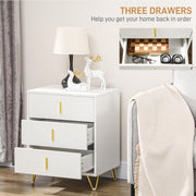 Set of 2 Three Drawer Chests with Elegant Design for Bedroom Storage White Gold Tone