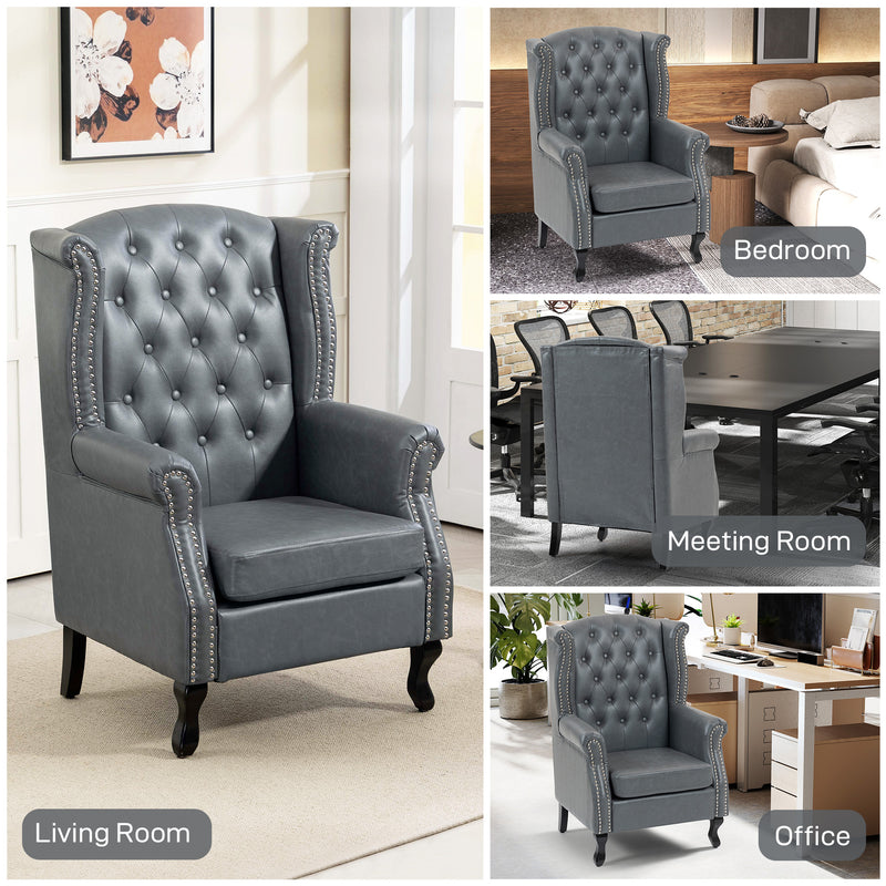 Grey Tufted Wingback Accent Armchair with Nailhead Trim Ideal for Living Room or Bedroom