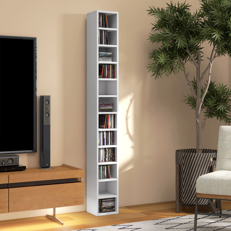 Tall Narrow Media Storage Tower for 204 CDs Ideal for Small Spaces, White