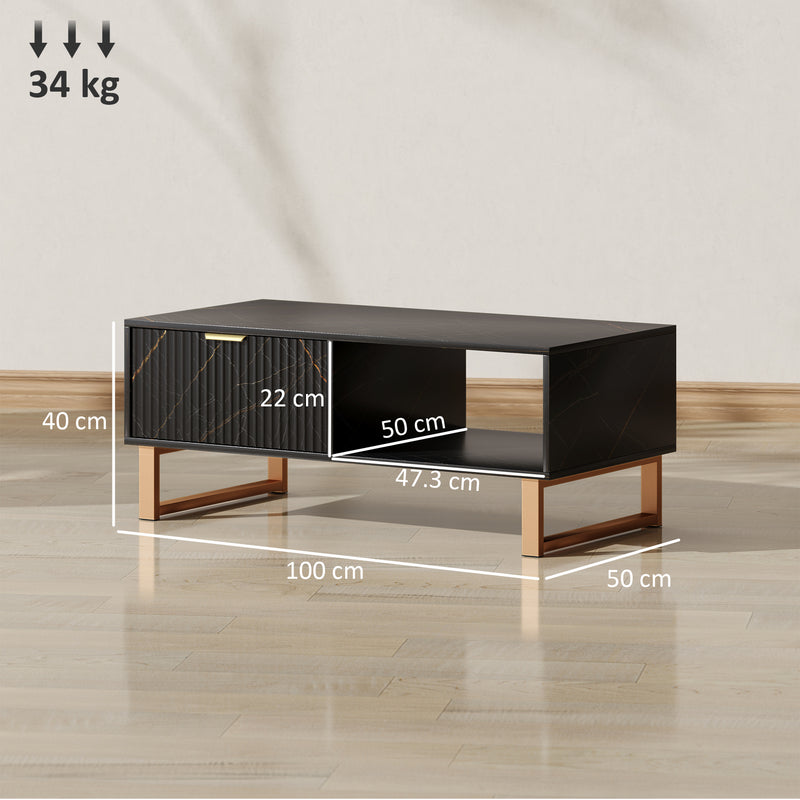 Black Marble Effect Storage Coffee Table with Open Shelf and Modern Design by HOMCOM
