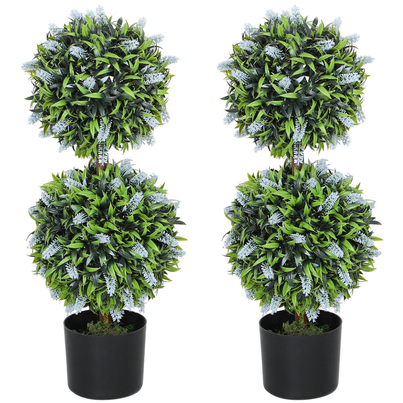 Set of 2 Artificial Ball Trees with Blue Lavender Flowers in Pots 70cm by HOMCOM