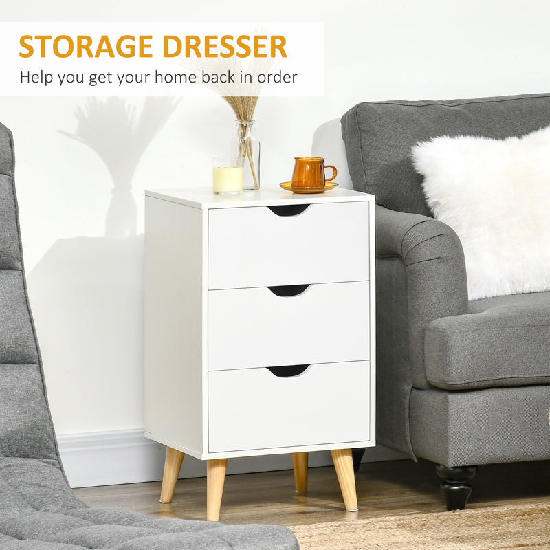 HOMCOM Set of 2 Bedside Tables, Modern Nightstand Side End Table with 3 Storage Drawers and Solid Pine Wood Legs for Bedroom Living Room Entryway, White AOSOM