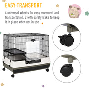 Small Animal Hutch with Waste Tray for Guinea Pigs and Rabbits Steel Wire Cage Black AOSOM