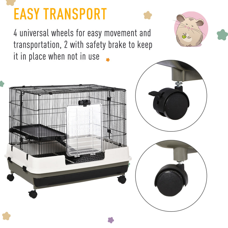 Small Animal Hutch with Waste Tray for Guinea Pigs and Rabbits Steel Wire Cage Black AOSOM