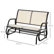 Cream 2 Seater Garden Glider Bench With Steel Frame For Patio Porch Or Outdoor Use