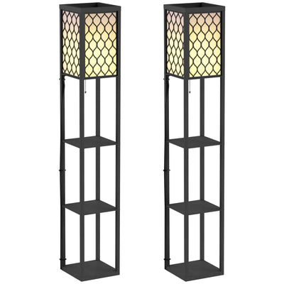 HOMCOM Three-Shelf Standing Lamps Set of 2 - Black AOSOM