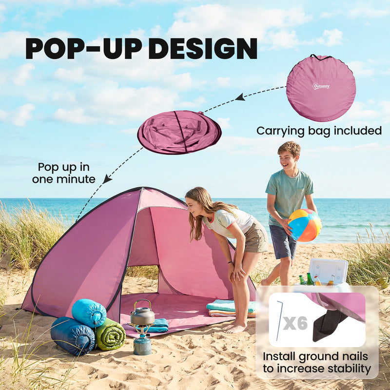 Pop Up UV Tent for Quick Outdoor Shade with Ventilation for 2 to 3 People Pink Outsunny