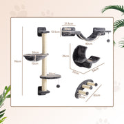Four Piece Cat Wall Furniture Set with Hammock and Steps for Indoor Climbing Fun, Dark Grey