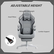 Grey Velvet Reclining Gaming Chair With Footrest And Lumbar Support For Home Office