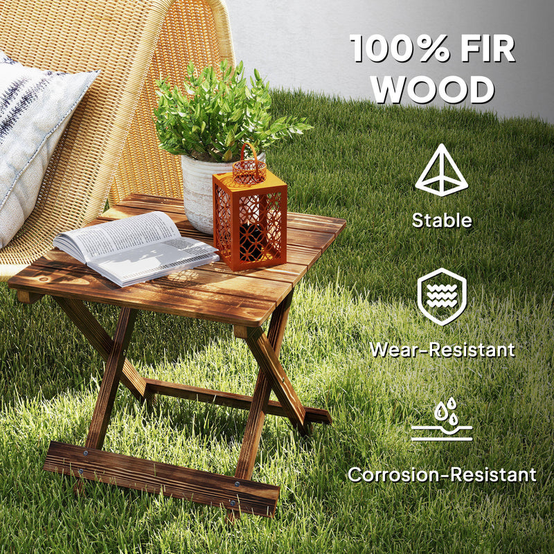 Foldable Wooden Garden Side Table for Outdoor or Indoor Use Carbonised Finish Outsunny