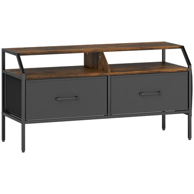 Wooden TV Stand Cabinet With Foldable Drawers And Side Pockets For 55 Inch TVs, Rustic Brown