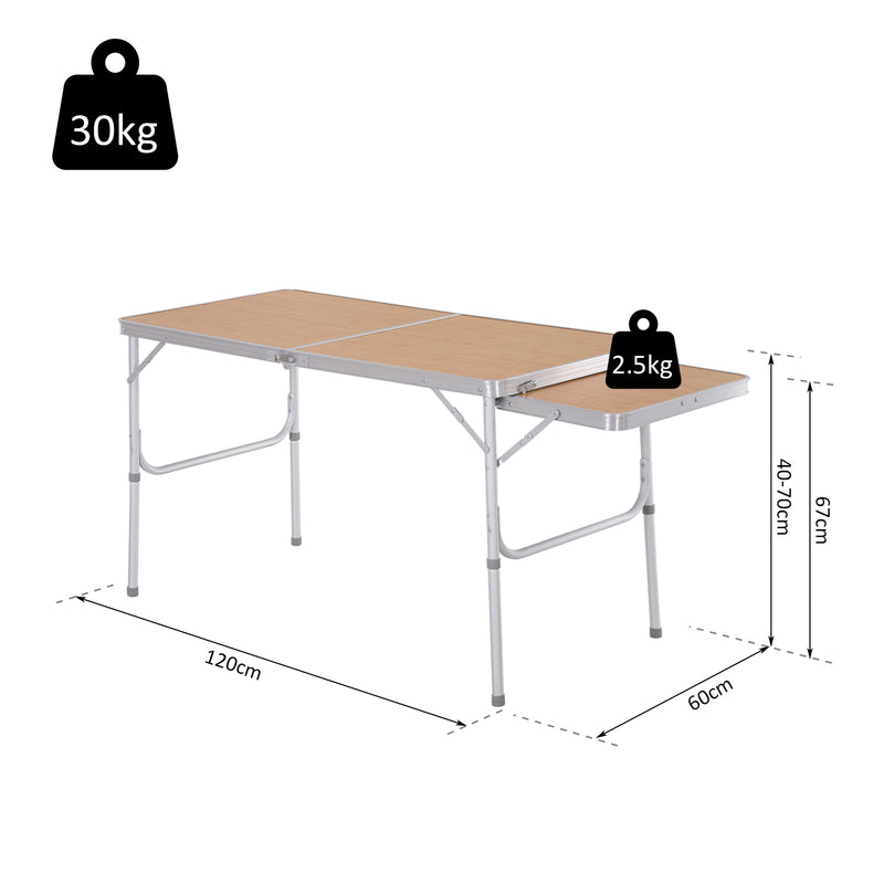 Folding Camping Table with Adjustable Height and Pull Out Side Table for Outdoor Dining Bamboo