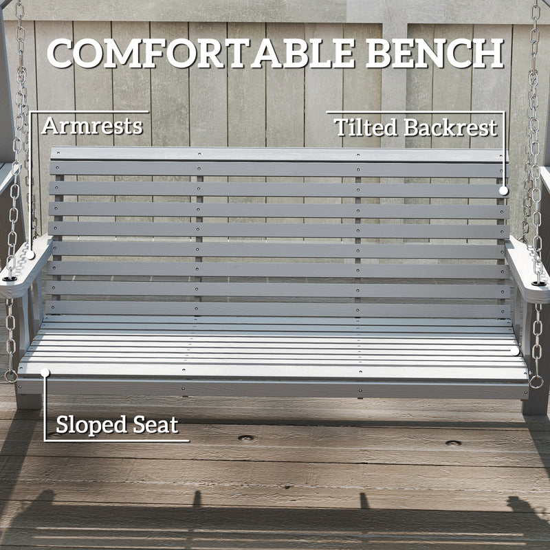 Wooden Garden Swing Bench with Side Tables for Relaxing Outdoors Seats 3 Fir Wood, Dark Grey Outsunny