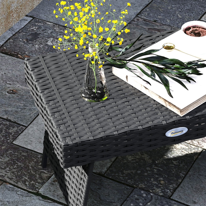 Foldable Outdoor Rattan Side Table with Steel Frame for Garden in Black by Outsunny