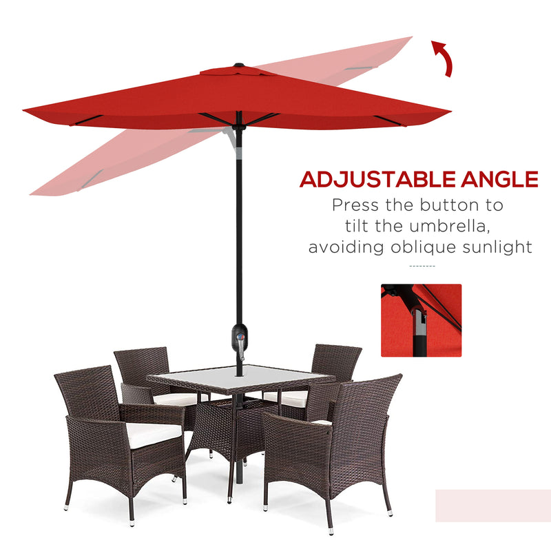 Wine Red Rectangular Garden Parasol 2 x 3m With Crank Tilt and Aluminium Pole by Outsunny