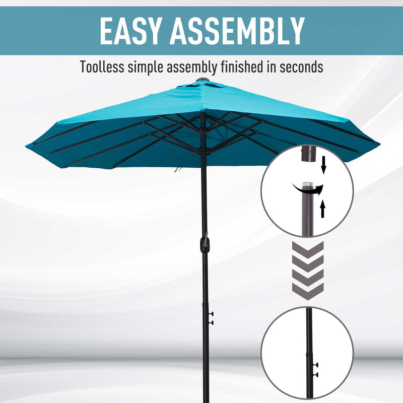 Sky Blue 4.6m Double Garden Parasol With Crank Handle For Large Outdoor Shade