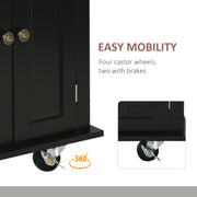Black Rolling Kitchen Island Trolley with Rubber Wood Top and Storage by HOMCOM