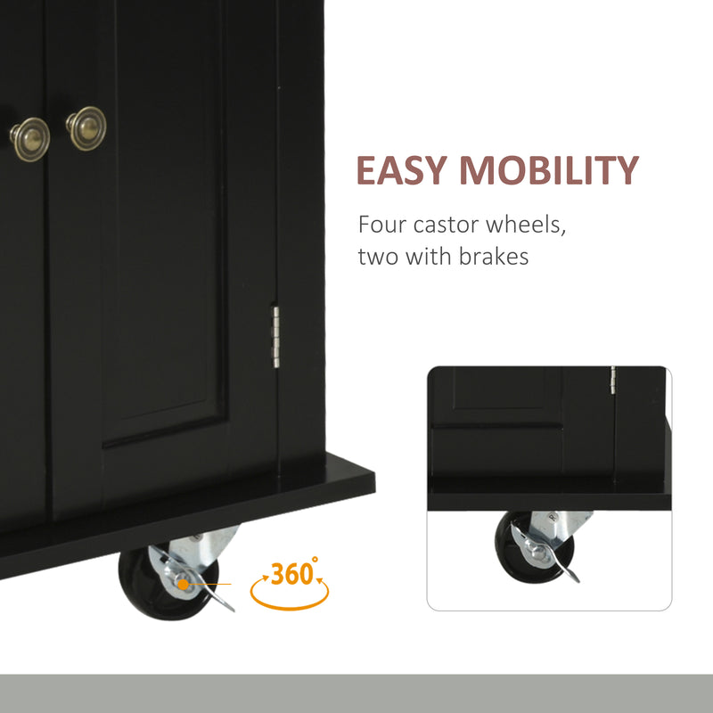 Black Rolling Kitchen Island Trolley with Rubber Wood Top and Storage by HOMCOM