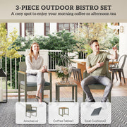 Grey 3 Piece Rattan Bistro Set With Cushions and Table for Garden or Balcony by Outsunny