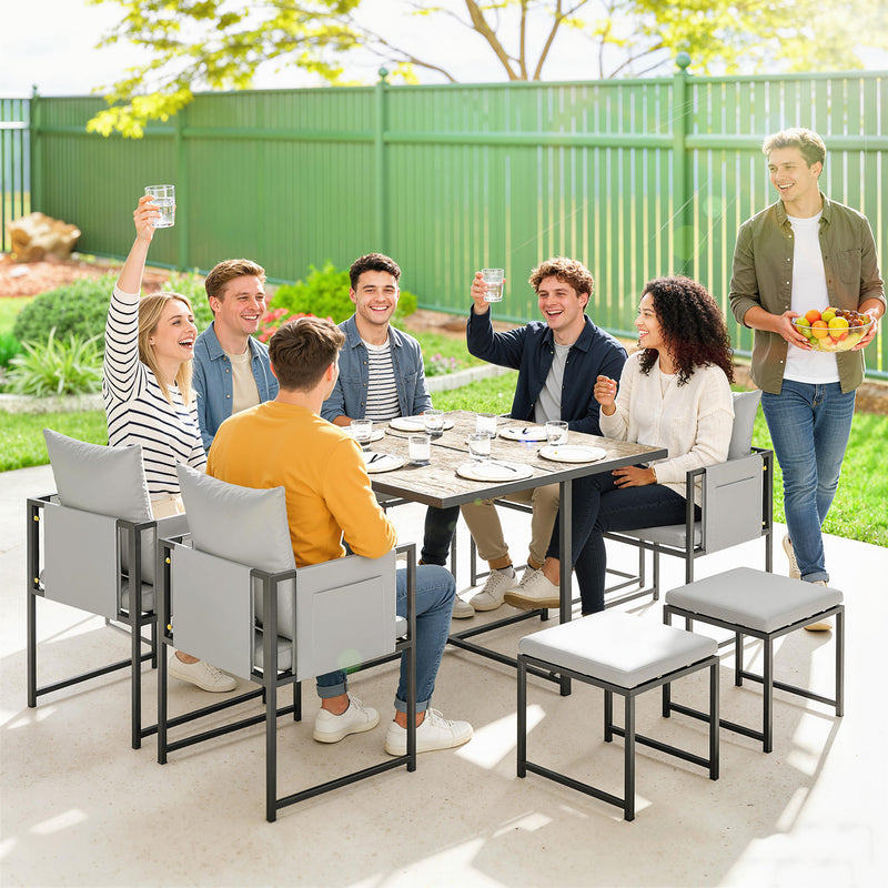 Garden Dining Set 8 Seater Space Saving Cube with Cushions and Storage, Black/Grey Outsunny