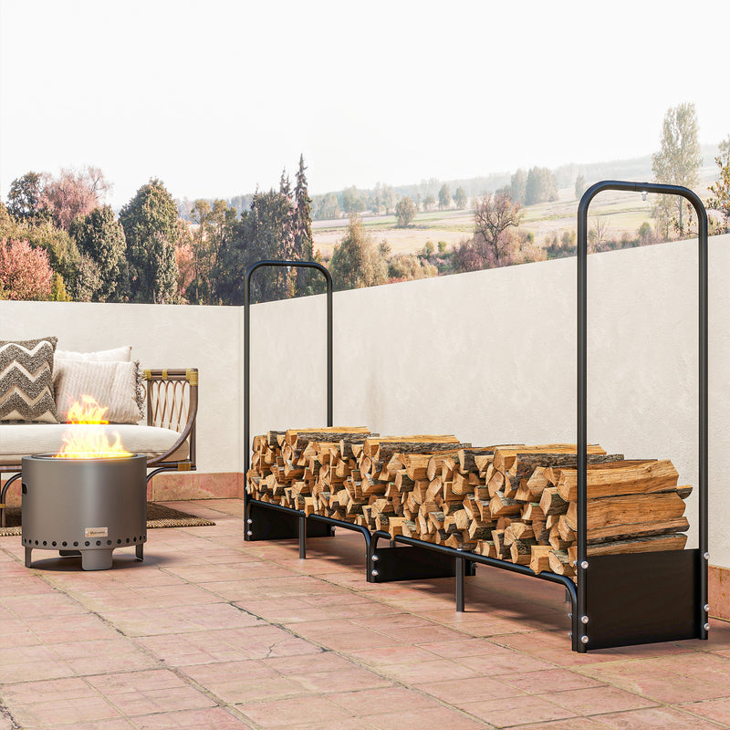 Heavy Duty Firewood Log Rack With Waterproof Cover For Outdoor Storage 300kg Black