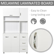 White Tall Kitchen Storage Cabinet With Countertop Drawers And Shelves 183cm High