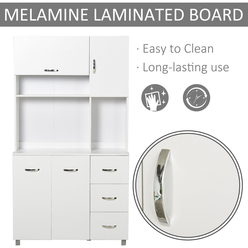 White Tall Kitchen Storage Cabinet With Countertop Drawers And Shelves 183cm High