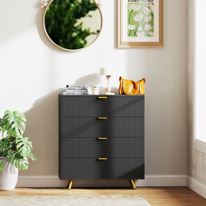 Black Four Drawer Elegant Bedside Table for Bedroom Storage by HOMCOM