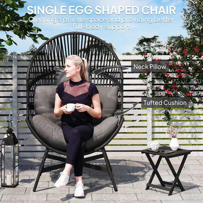 Charcoal Grey Oversized Rattan Egg Chair With Thick Cushion and Steel Frame by Outsunny