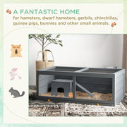 Grey Wooden Hamster Cage with Sliding Tray and Openable Top for Syrian Hamsters by PawHut