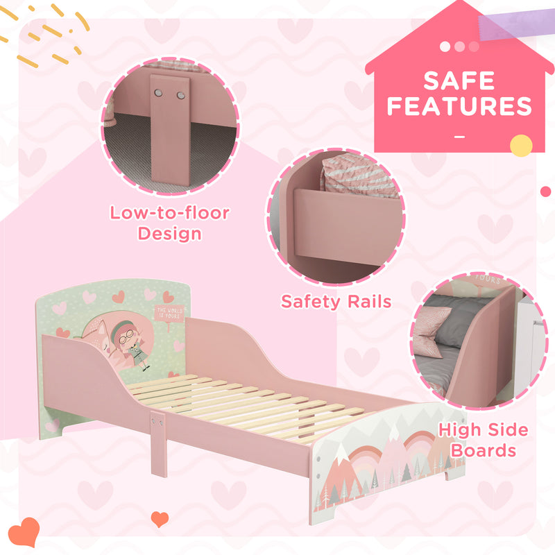 Toddler Bed Frame for Kids Aged 3 to 6 with Safety Rails Ideal for Bedrooms Pink
