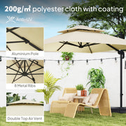 Khaki 2.7m Cantilever Parasol With Aluminium Frame Crank Tilt and Base by Outsunny