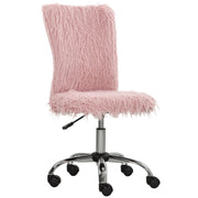 Plush Armless Swivel Office Chair with Adjustable Height for Home or Vanity Use, Pink