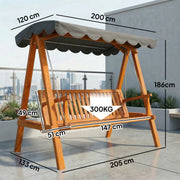3 Seater Wooden Garden Swing Seat with Canopy for Outdoor Relaxing Pine Wood Frame Dark Grey Outsunny