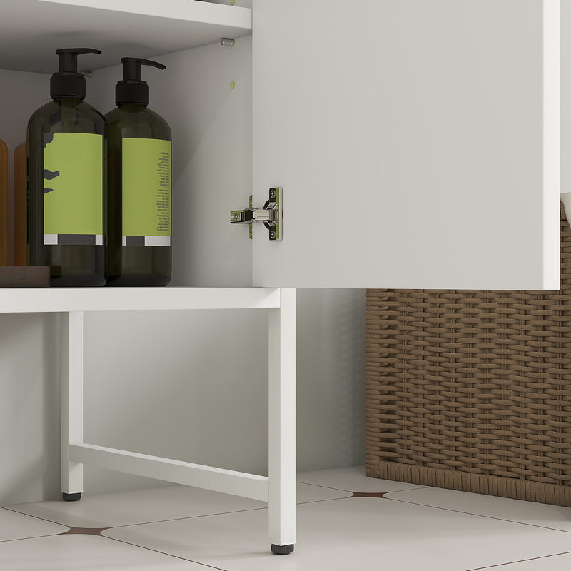 White Under Sink Bathroom Cabinet With Soft Close Doors For Pedestal Or Countertop Basin