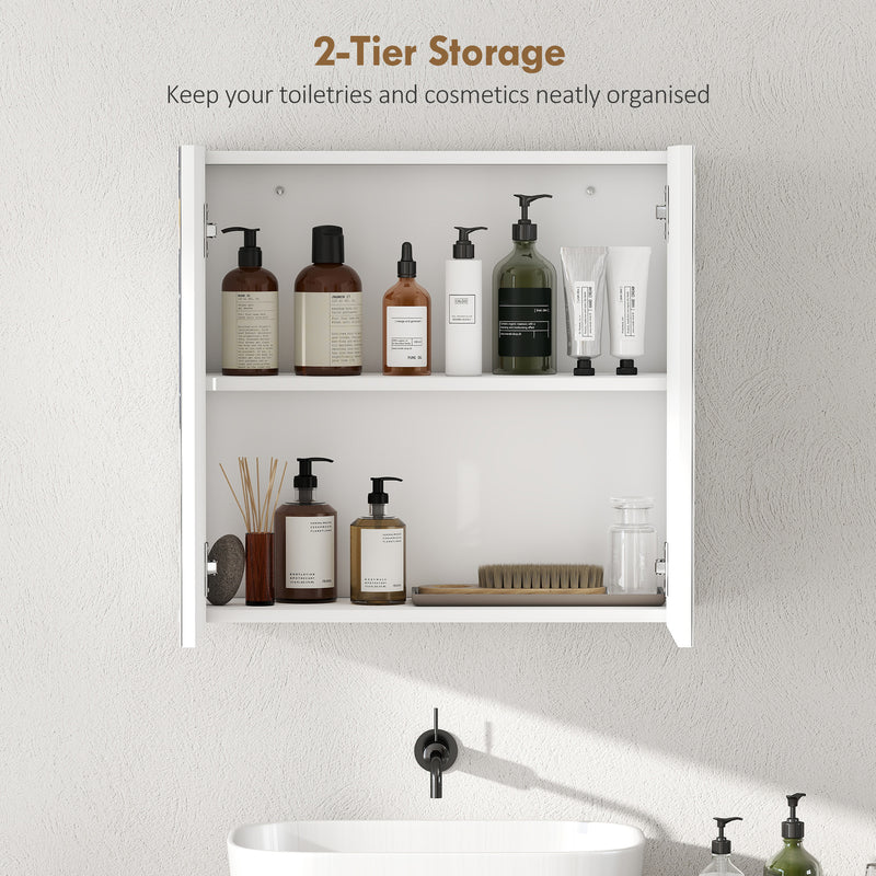 Wall Mounted Double Door Bathroom Cabinet With Mirror And Storage Shelves, White AOSOM