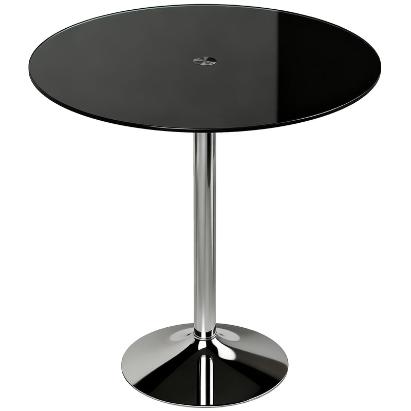 2 Seat Round Black Glass Dining Table for Small Spaces with Stable Metal Base