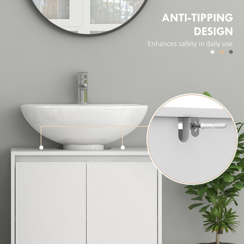 Under Sink Bathroom Cabinet With Shelf and Double Doors Freestanding Design, White