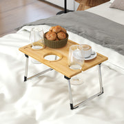Portable Bamboo Picnic Table with Wine and Glass Holders for Outdoor Use, Natural AOSOM