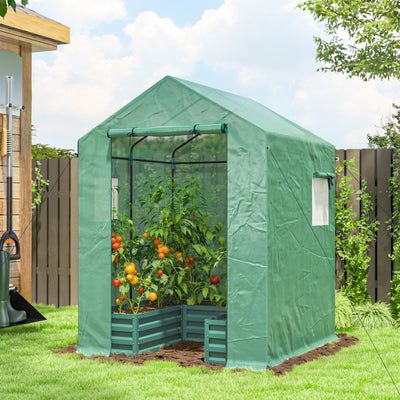 Mini Walk In Greenhouse With Raised Bed And Roll Up Windows For Garden Growing Green Outsunny