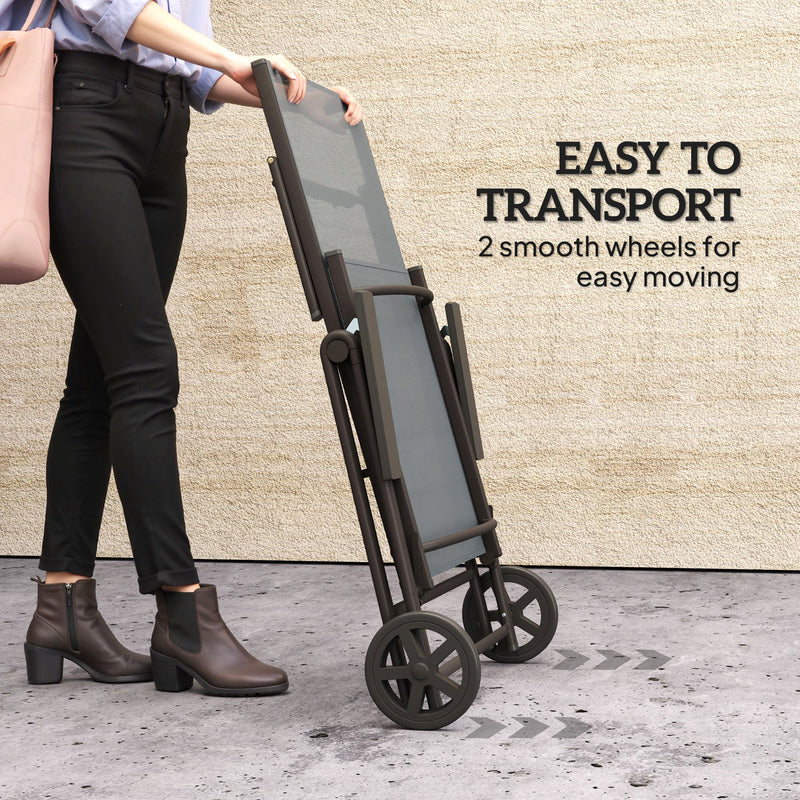 Grey Folding Sun Lounger with Wheels 5 Position Adjustable Reclining Garden Chair by Outsunny