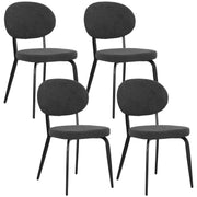 Set of 4 Black Boucle Dining Chairs with Padded Seat and Metal Legs for Modern Homes