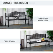 Outdoor Metal Bench with Pull-Out Centre Table for Garden or Patio Seating Black Outsunny