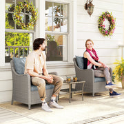 Set of 2 Rattan Garden Chairs with Cushions and High Back for Patio or Balcony, Light Grey