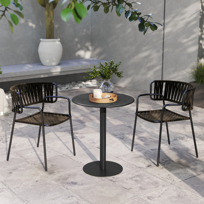 Round Dining Table With Steel Base For Kitchen Or Living Room Use 60cm Black AOSOM