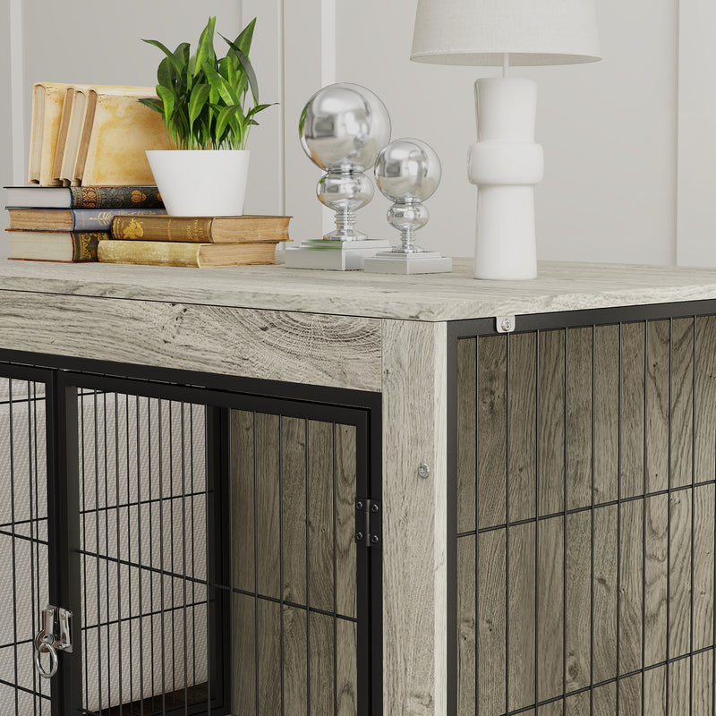 Grey Dog Crate Furniture with Wheels and Double Doors for Large Dogs 100 x 60 x 73.5cm by PawHut